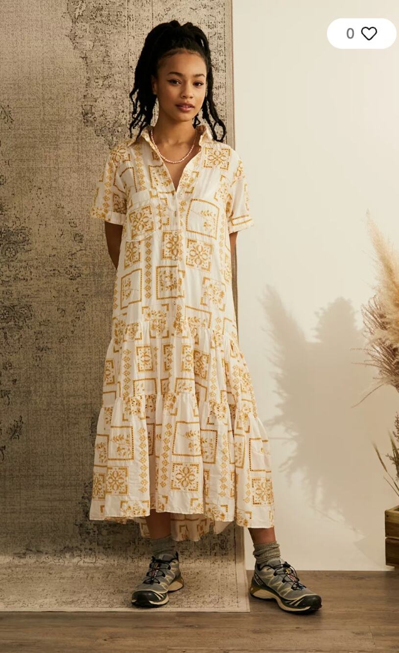 URBAN OUTFITTERS UO Smiwth White & Yellow Long Maxi Frock Dress // XS - Picture 1 of 16